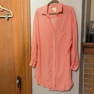 Anne Cole orange and White Striped Button-Up swim cover uo size M worn once